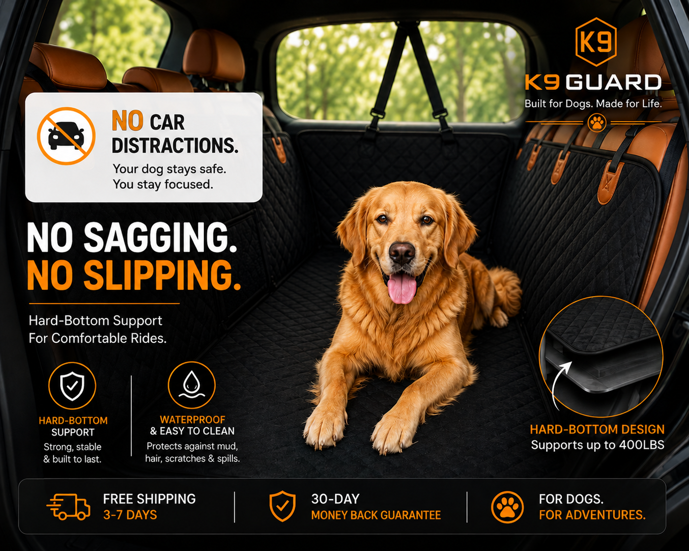 K9 Guard Hard-Bottom Dog Car Seat Protector Waterproof Back Seat Cover